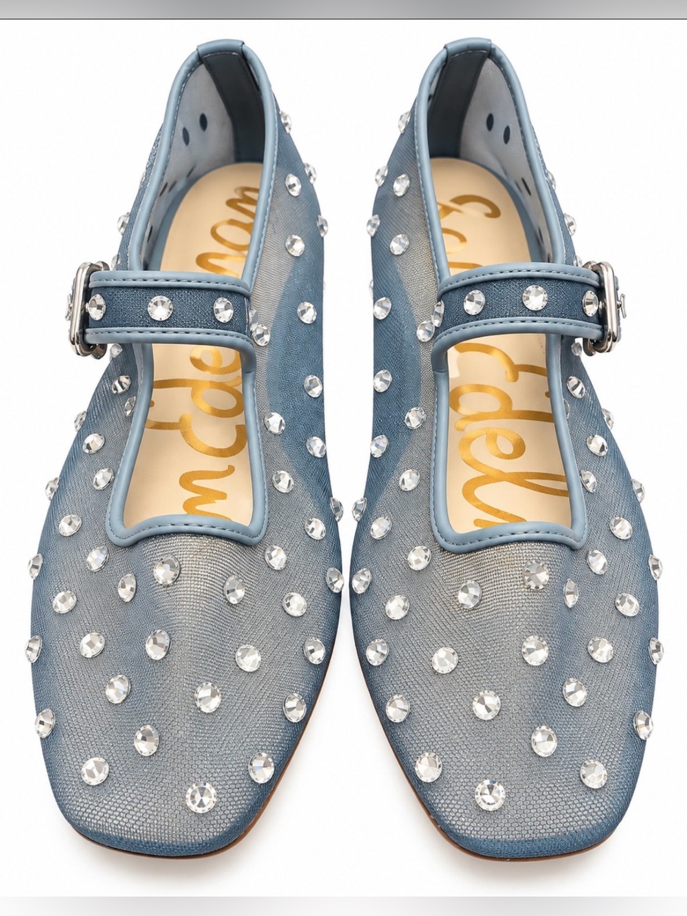 Sam Edelman Michaela Shine Coastal Blue Mesh Rhinestone Mary Jane Flats 6.5M